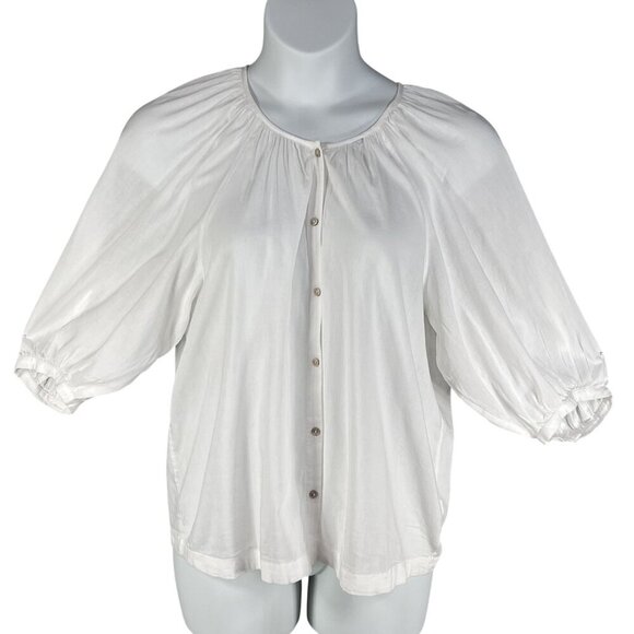 LC Lauren Conrad Women S White Button Front Blouse 3/4 Balloon Sleeves Lagenlook - Picture 1 of 14